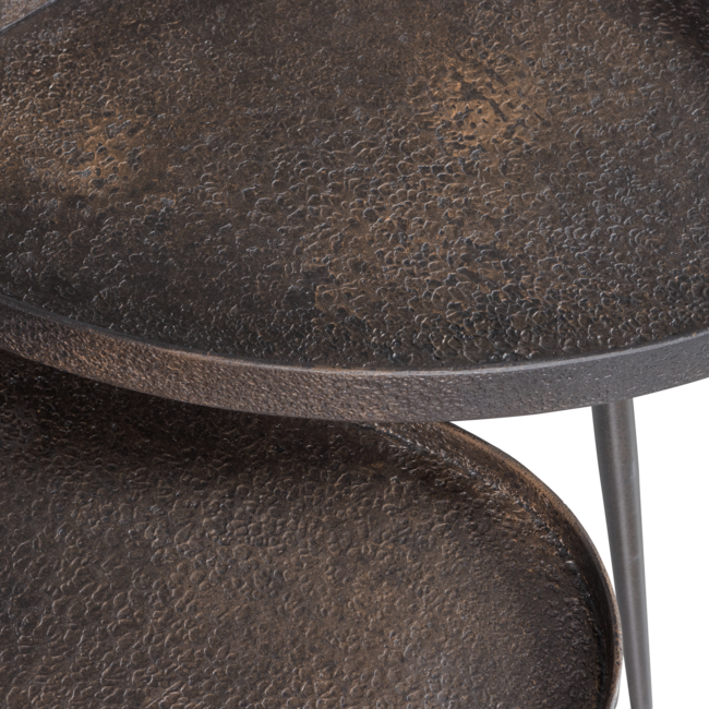 Woood Set van 2 - crude bijzettafels antique bronze