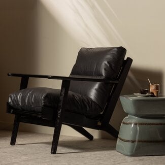 Woood Houston fauteuil echt leer zwart