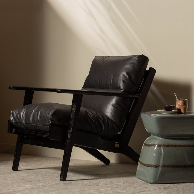Woood Houston fauteuil echt leer zwart