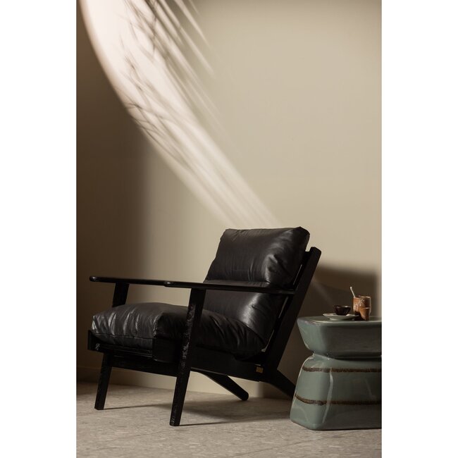Woood Houston fauteuil echt leer zwart