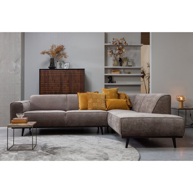 Woood Statement hoekbank rechts platte brede rib taupe