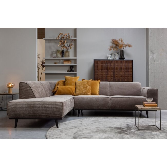 Woood Statement hoekbank links platte brede rib taupe