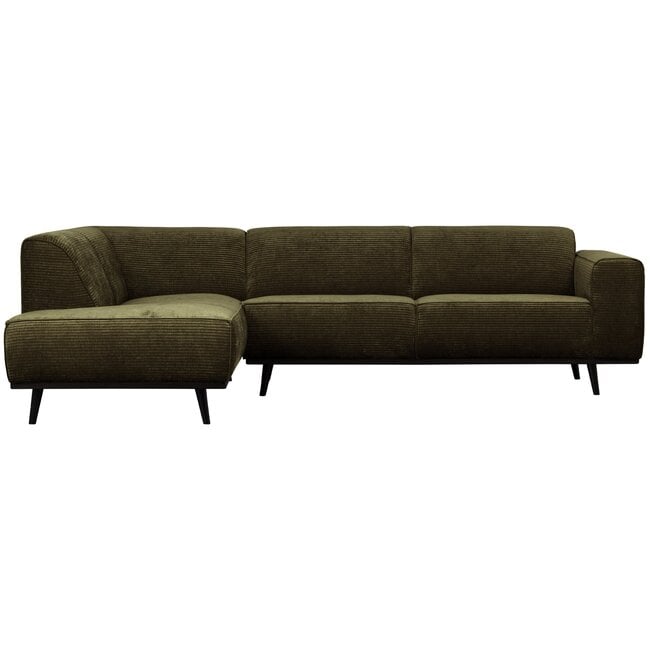Woood Statement hoekbank links platte brede rib warm groen