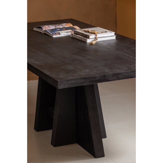 Woood Kean eettafel met middenpoot mango zwart 220x100cm