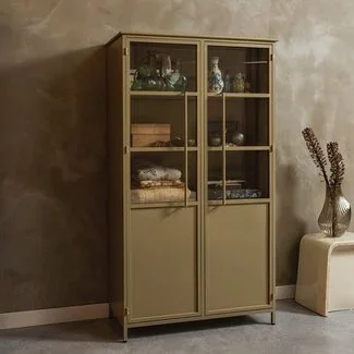 Woood Exhibit vitrinekast metaal khaki