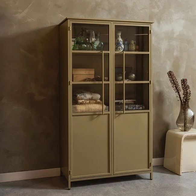 Woood Exhibit vitrinekast metaal khaki