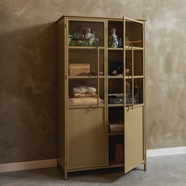 Woood Exhibit vitrinekast metaal khaki