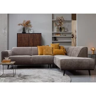 Woood Statement hoekbank rechts platte brede rib taupe