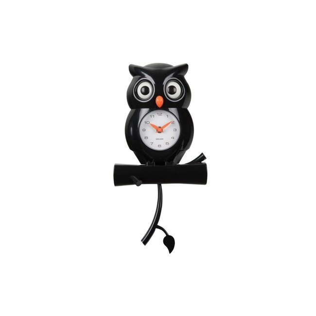 Karlsson Wandklok Owl Pendulum zwart