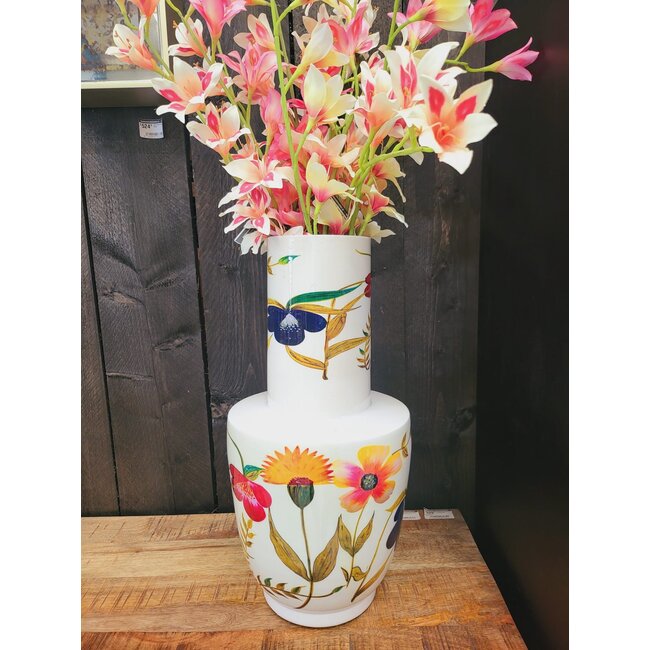 Light en Living Vaas deco Ø28x55 cm YVOTA wit+bloemen print