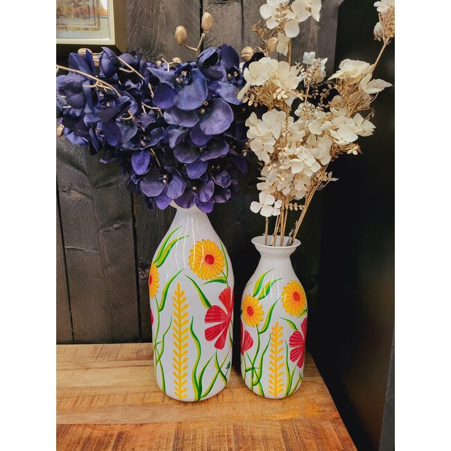 Light en Living Vaas deco Ø20x45 cm EKIMULI  wit+bloemen