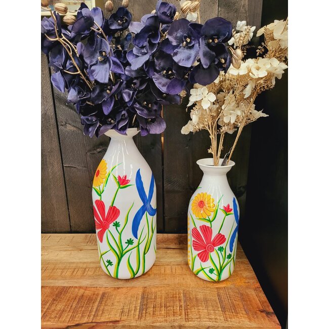 Light en Living Vaas deco Ø20x45 cm EKIMULI  wit+bloemen