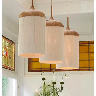 Light en Living Hanglamp 3L 90x22x32 cm DANIA hout print naturel+touw crème