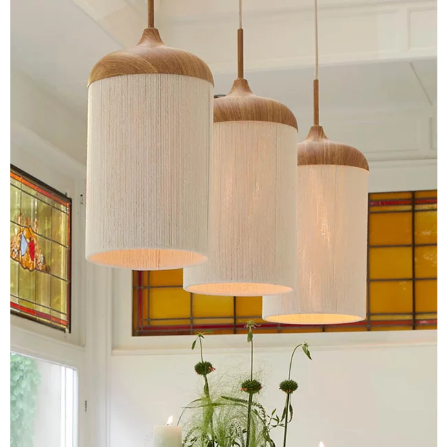 Light en Living Hanglamp 3L 90x22x32 cm DANIA hout print naturel+touw crème