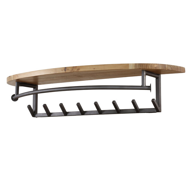 WoonStijl Kapstok round acacia 8 haken met hoedenplank