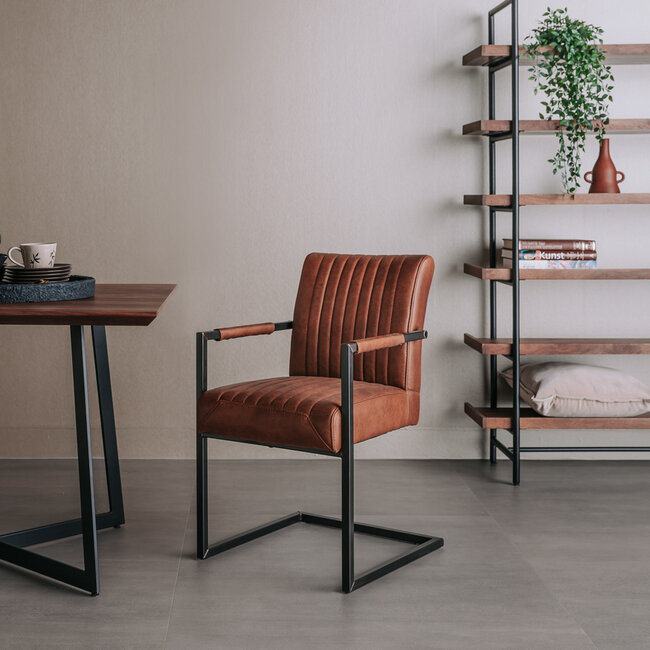Tower Living Eetkamerstoel Ferro met armleuning - Cognac, donkerbruin, antraciet en groen