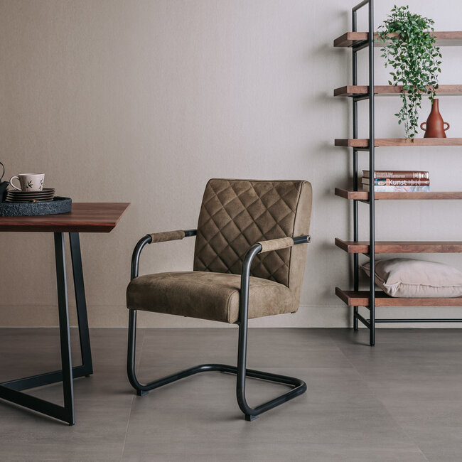 Tower Living Eettafelstoel Civo - Groen, cognac en antraciet