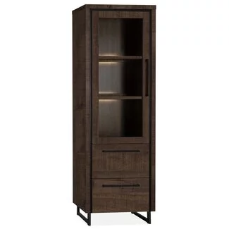 WoonMax Rimini Vitrinekast 1 deur glas - 2 lades Lamulux Dark mango