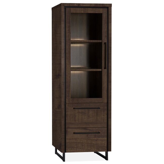 WoonMax Rimini Vitrinekast 1 deur glas - 2 lades Lamulux Dark mango