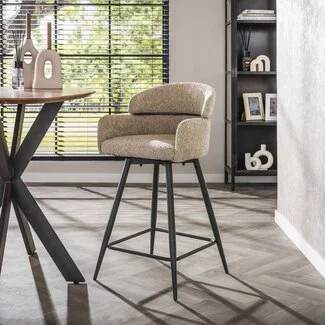 WoonStijl Barstoel draaibaar boucle ronde rug zand