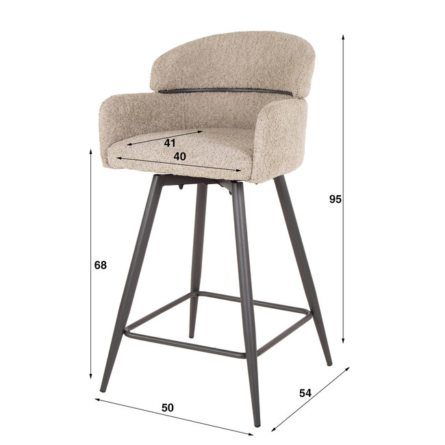 WoonStijl Barstoel draaibaar boucle ronde rug zand