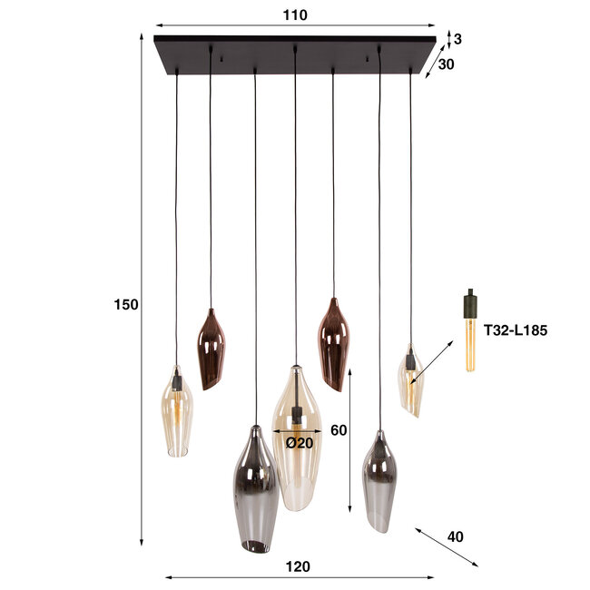 WoonStijl Hanglamp 4+3 cocoon mix glass
