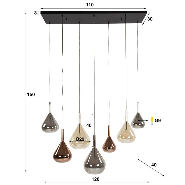 WoonStijl Hanglamp 4+3 wings mix glass