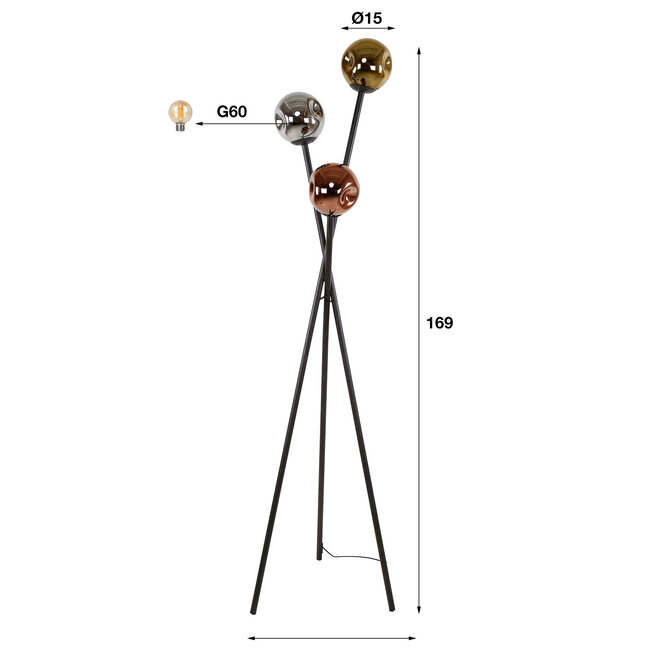 WoonStijl Vloerlamp 3L molecule mix glass