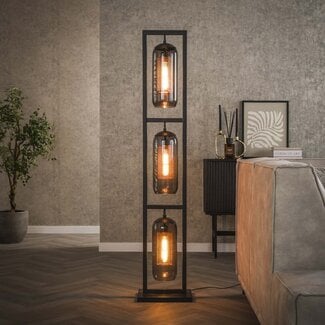 WoonStijl Vloerlamp 3L tower smoke glas-geperforeerd staal