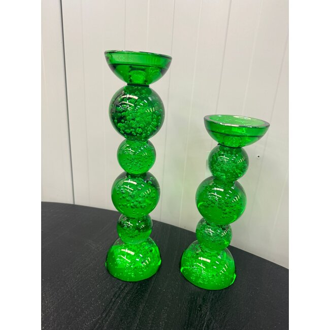 Light en Living Kaarsenhouder ITINGA Ø10x26,5 cm van groen bubbelglas