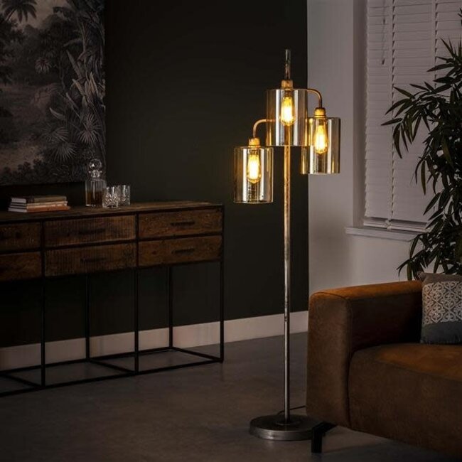 WoonStijl Vloerlamp 3L harbor amber glas / Oud zilver