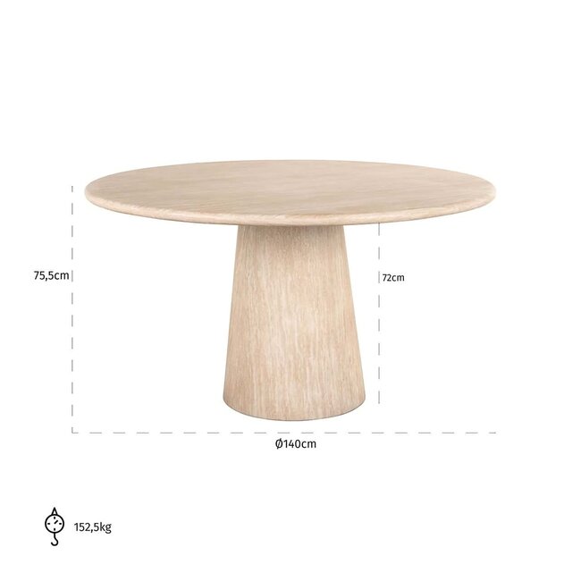 Richmond Interiors  Eettafel Fictus 140Ø faux travertine Beige