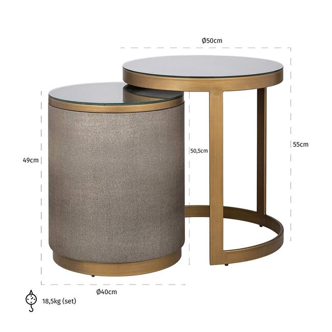 Richmond Interiors  Bijzettafel Bloomville met glas set van 2 Goud