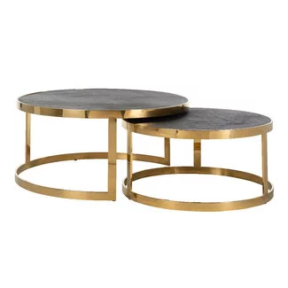 Richmond Interiors  Showroommodel Salontafel Blackbone gold set van 2  Black rustic