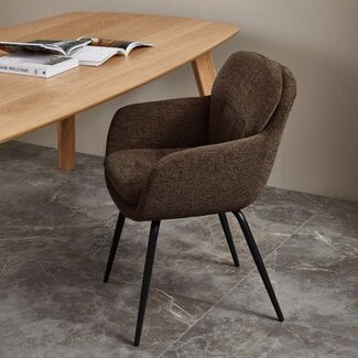 Woood Runa eetkamerstoel Chenille warm bruin