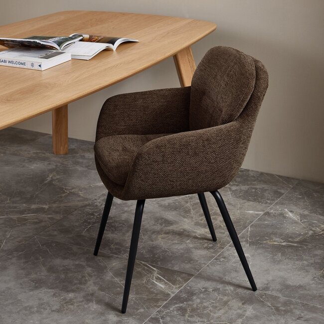 Woood Runa eetkamerstoel Chenille warm bruin
