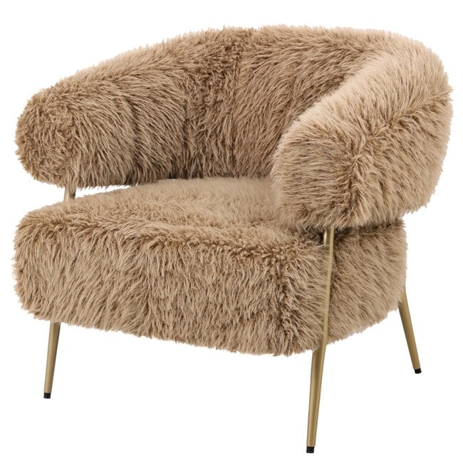 PTMD Fauteuil Hair bruin met gouden onderstel
