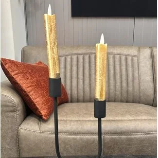 PTMD LED Dinerkaars rustiek goud beweegbare vlam 2 stuks - kort model