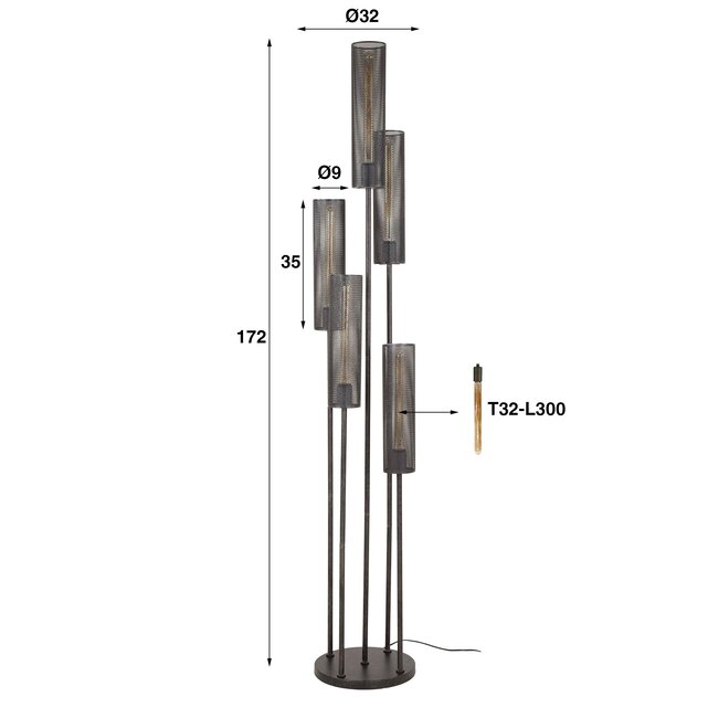 WoonStijl Vloerlamp 5L getrapt tube mesh