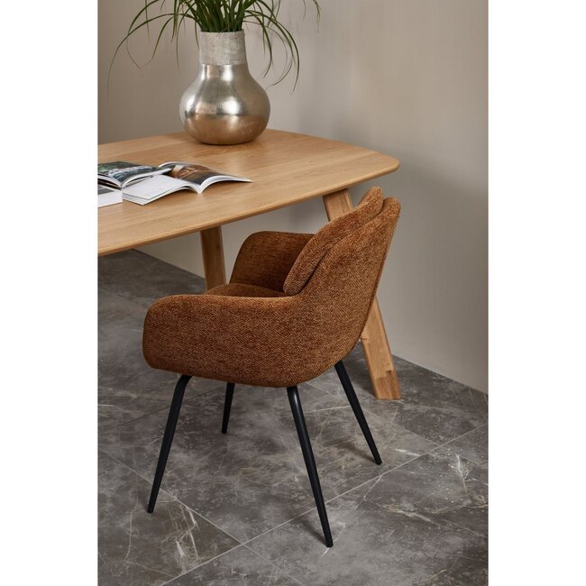 Woood RUNA eetkamerstoel chenille caramel bruin/geel