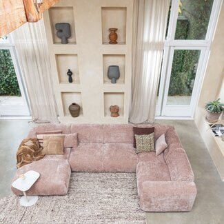 Woood CLOUD hoekbank rechts geweven chenille taupe / roze