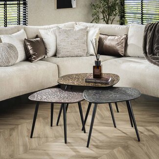 WoonStijl Salontafel set van 3 vierhoekig patina metal