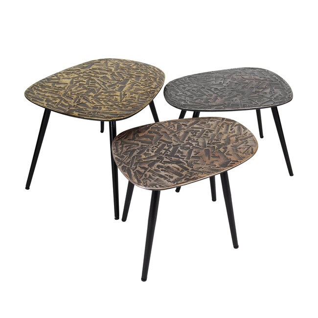 WoonStijl Salontafel set van 3 vierhoekig patina metal