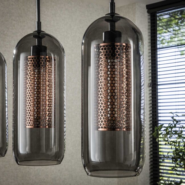 WoonStijl Hanglamp 4L smoke glas-geperforeerd staal