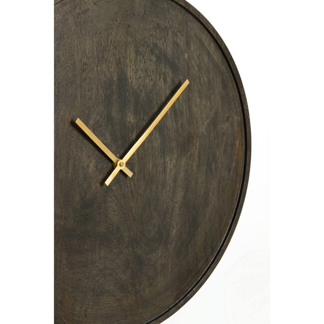 Light en Living Klok Ø56 cm VETI mango hout donker bruin+goud