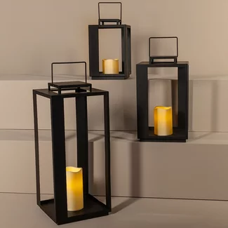 Countryfield Lantaarn met LED kaars Rennes zwart / wit outdoor S