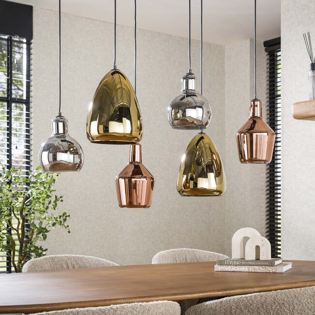 WoonStijl Hanglamp 3+3 mix glass tricolore