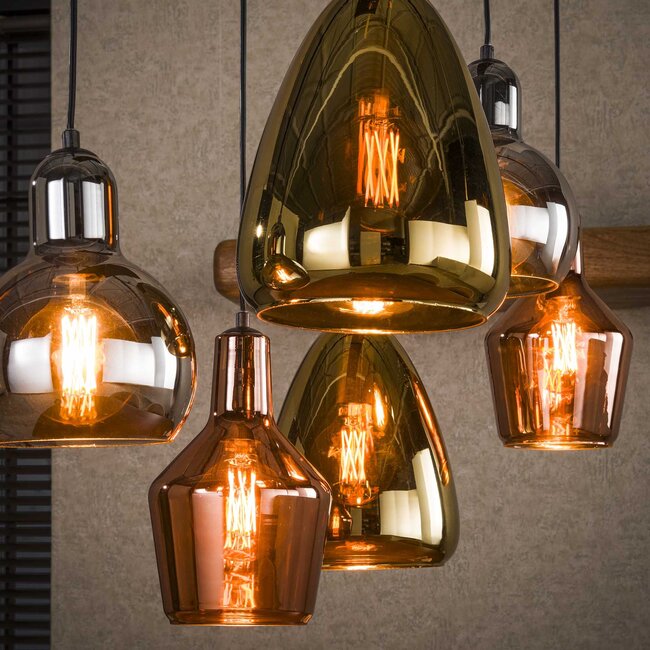 WoonStijl Hanglamp 3+3 mix glass tricolore