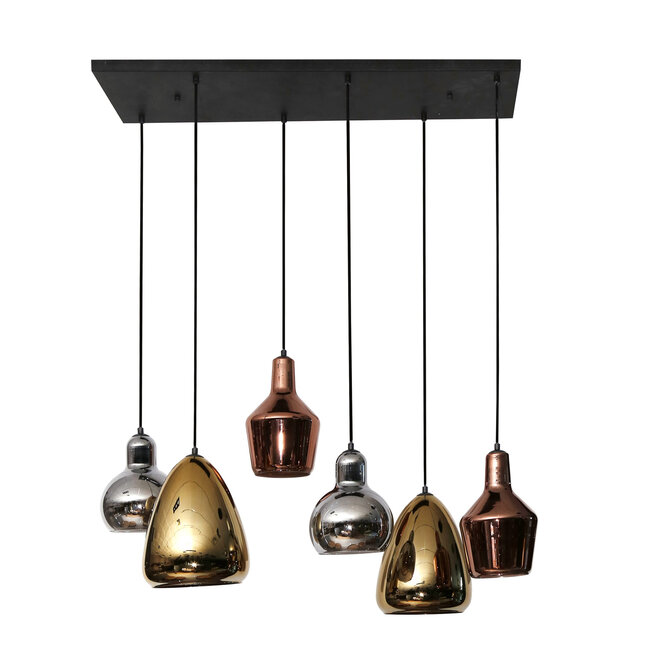 WoonStijl Hanglamp 3+3 mix glass tricolore