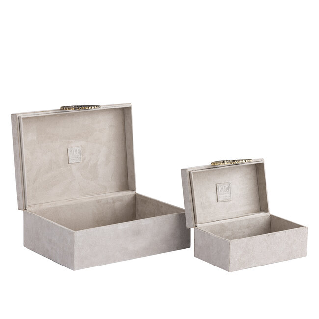 PTMD Opbergbox Hazael Beige suede set van 2